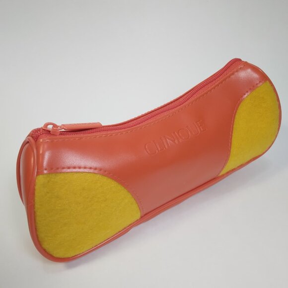 New Vintage Retro Clinique Orange and Yellow PVC/Felt Cosmetic Makeup Bag NWOT - Picture 1 of 10